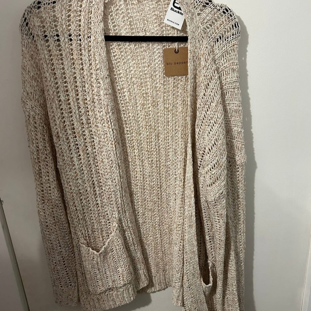 Buckle Cream Open Knit Cardigan